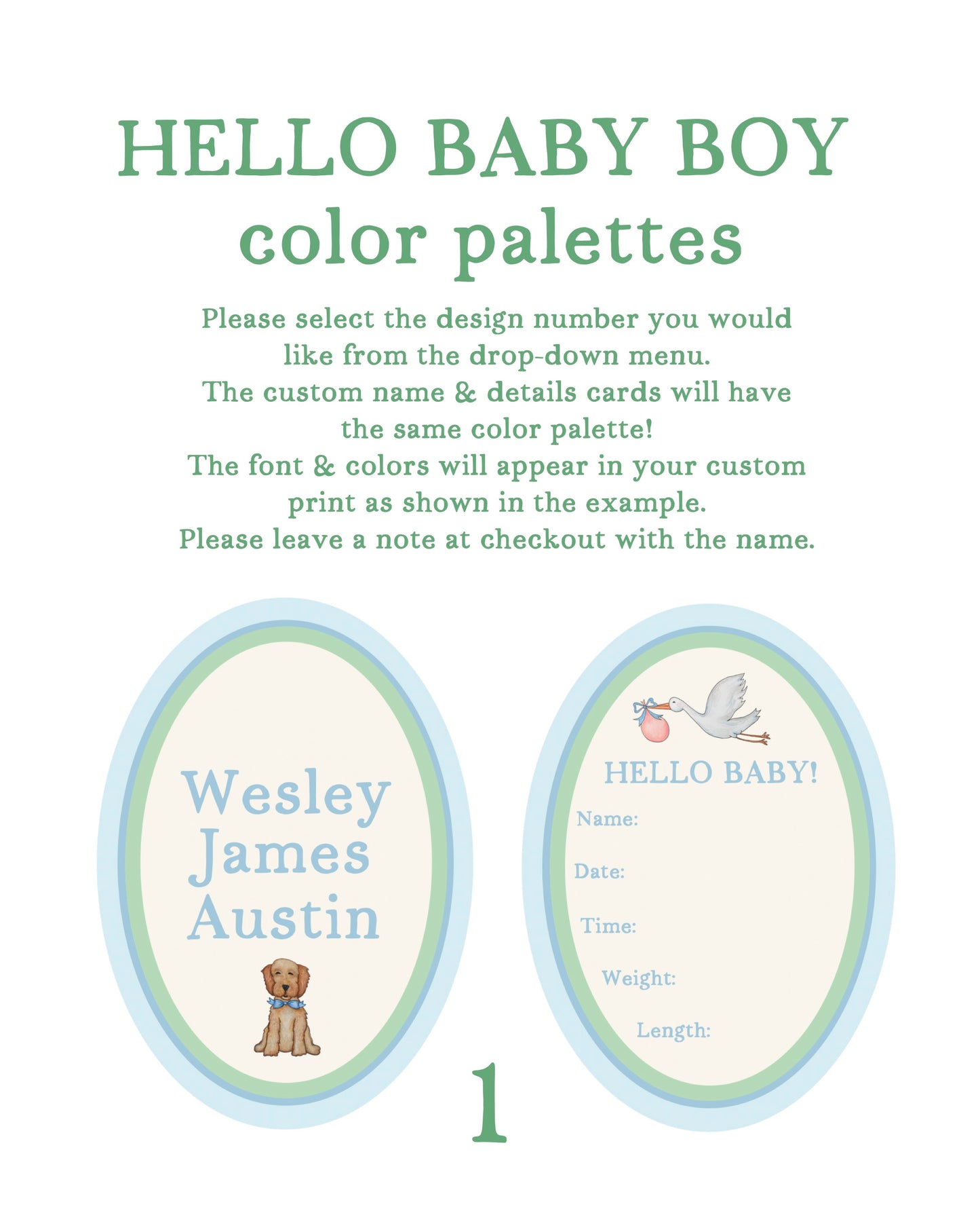 Hello Baby Boy! Set of 2 Custom Baby Name & Birth Details Cards